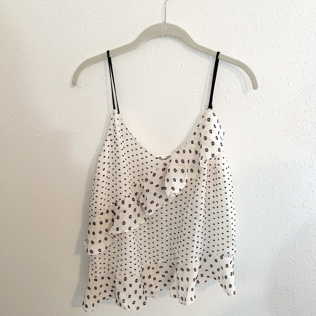 Diane Von Furstenberg White And Black Polka Dot Printed Tank Top Size Medium